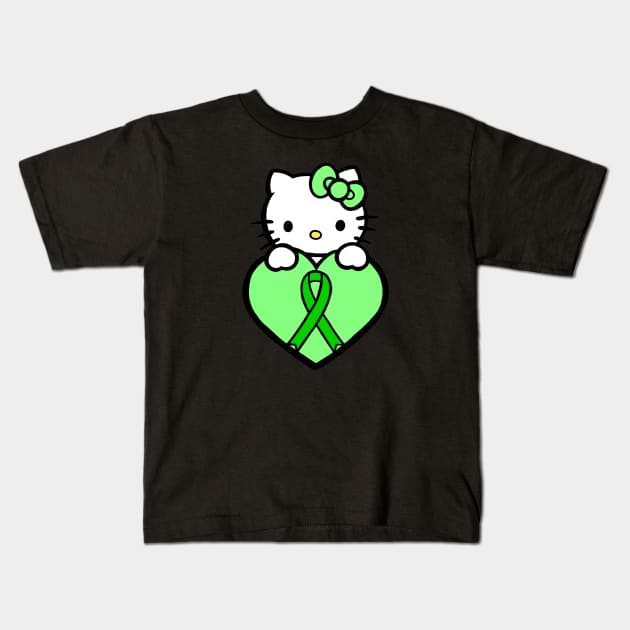 Cartoon cat awareness ribbon (green) Kids T-Shirt by CaitlynConnor